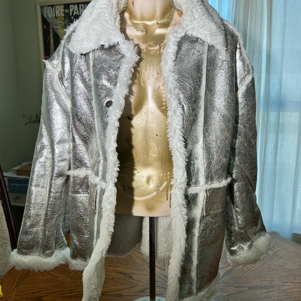 Faux Fur Metallic Silver Urban Outfitters Coat